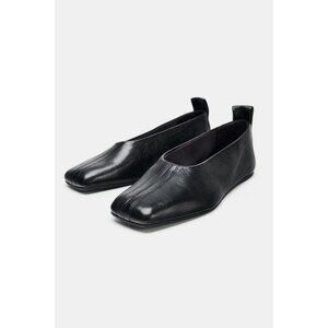 ZARA SQUARE TOE LEATHER BALLET FLATS